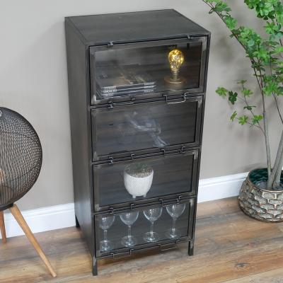 Dutch Black Metal And Glass Narrow Display Cabinet