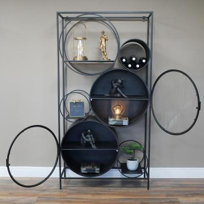 Dutch Black Metal And Glass Round Shelves Display Cabinet