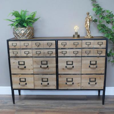 Dutch Wood And Metal Multi Drawer Wide Cabinet