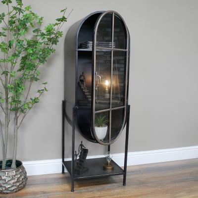 Dutch Black Metal Oval 1 Door Display Cabinet