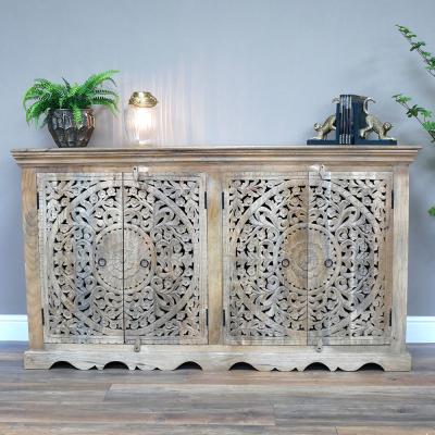 Dutch Mango Wood 4 Door Carved Cabinet
