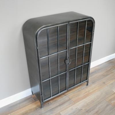 Dutch Black Metal And Glass 2 Door Curved Display Cabinet