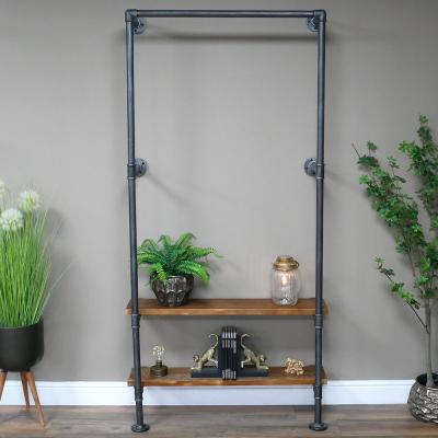 Dutch Industrial Metal Pipe Wood Shelving Stand