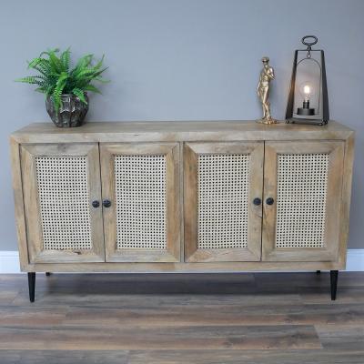 Dutch Acacia Wood And Rattan 4 Door Medium Sideboard