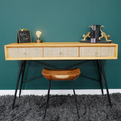 Dutch Rubber Wood And Rattan 3 Drawer Desk Dutch Rubber Wood And Rattan 3 Drawer Desk