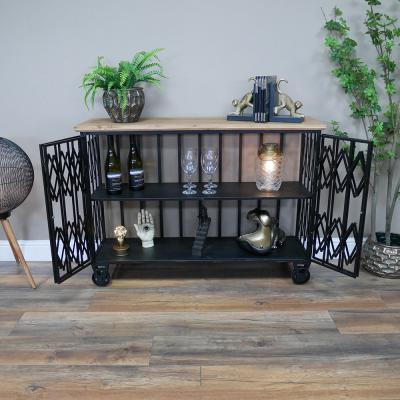 Dutch Industrial Black Metal Cage 2 Door Wine Cabinet