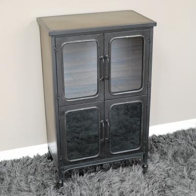 Dutch Industrial Black Metal And Glass 4 Door Cabinet