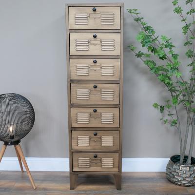 Dutch Industrial Gold Metal Multi Drawer Tallboy Chest