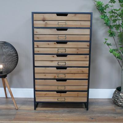 Dutch Industrial Wood And Metal Multi Drawer Storage Unit