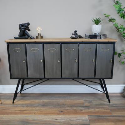 Dutch Industrial Wood And Black Metal Wide Sideboard