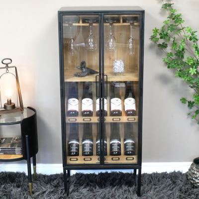 Dutch Black Metal and Wood 2 Door Wine Cabinet