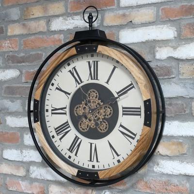 Industrial Cream Round Clock with Cogs