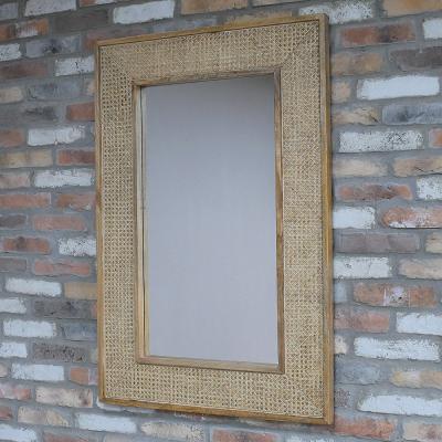 Acacia Wood And Rattan Frame Wall Mirror