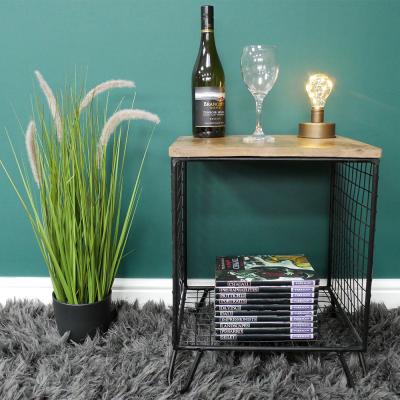 Dutch Industrial Mango Wood And Metal Bedside Cabinet