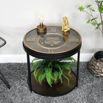Dutch Glass Clock With Cogs Side Table