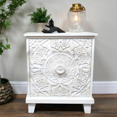 Dutch White Mango Wood 2 Drawer Bedside Cabinet