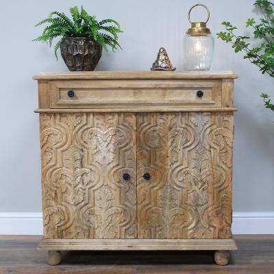 Dutch Carved Mango Wood 2 Door 1 Drawer Hall Cabinet