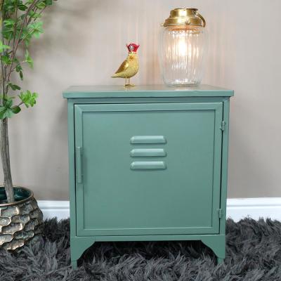 Dutch Industrial Green Metal 1 Door Bedside Cabinet