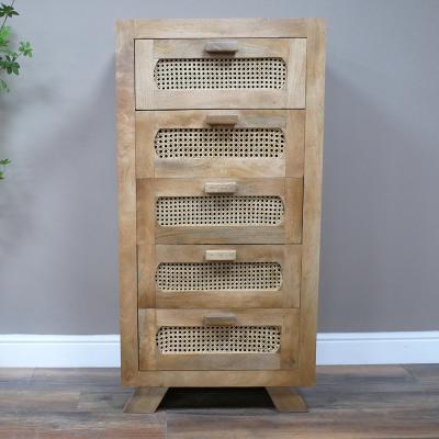 Dutch Mango Wood And Rattan 5 Drawer Chest