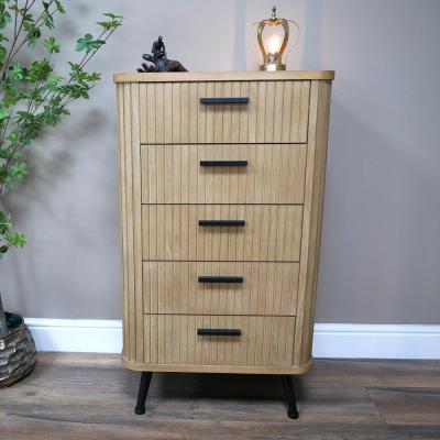 Dutch Ribbed Wooden 5 Drawer Tallboy Chest
