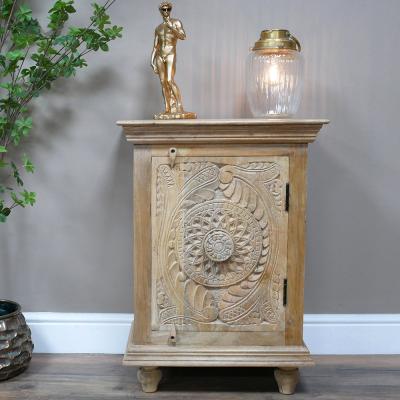Dutch Carved Mango Wood 1 Door Narrow Bedside Cabinet