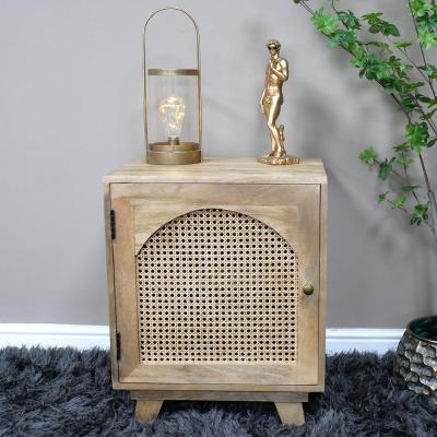 Dutch Mango Wood And Rattan 1 Door Bedside Cabinet