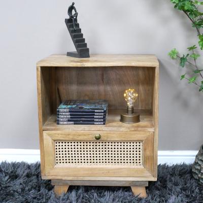 Dutch Mango Wood And Rattan 1 Drawer Bedside Cabinet