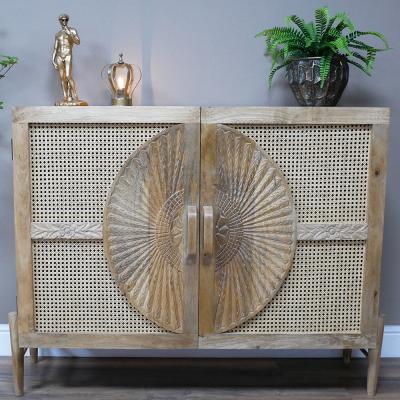 Dutch Mango Wood And Rattan Medium Sideboard 2 Door