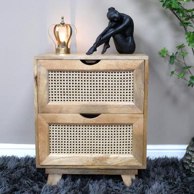 Dutch Mango Wood And Rattan 2 Drawer Bedside Cabinet
