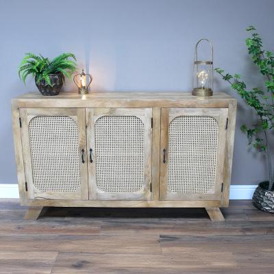 Dutch Mango Wood And Rattan 3 Door Medium Sideboard 150cm