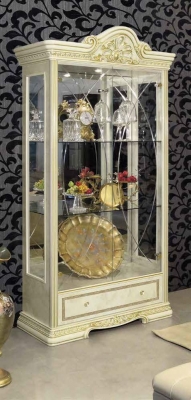 Product photograph of Camel Leonardo Day Ivory High Gloss And Gold Italian 2 Glass Door China Cabinet With Led from Choice Furniture Superstore
