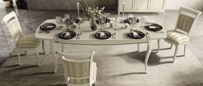 Image of Camel Giotto Day Bianco Antico Italian Extending 200cm Dining Table with Casablanca Fabric Dining Chair