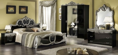 Image of Camel Barocco Black and Silver Italian Bedroom Set with King Size Bed