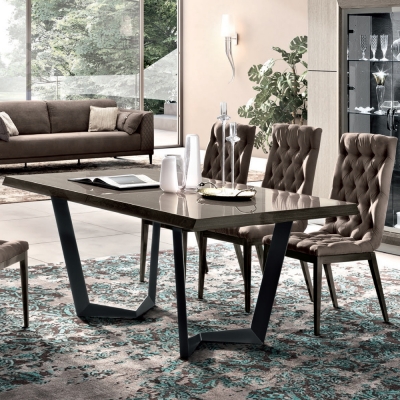 Image of Camel Elite Day Silver Birch Italian Net Extending Dining Table and Capitonne Dining Chairs