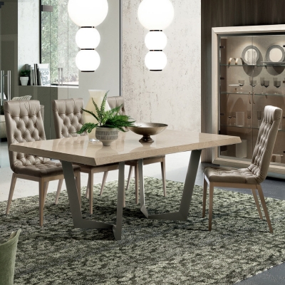 Image of Camel Elite Day Sand Birch Italian Net Extending Dining Table and Capitonne Dining Chairs