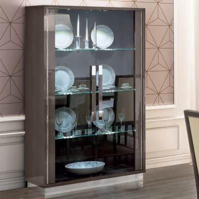 Product photograph of Camel Platinum Day Silver Birch Slim Italian Large Glass Cabinet from Choice Furniture Superstore