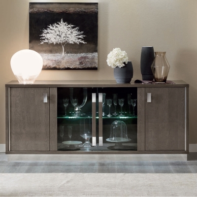 Product photograph of Camel Platinum Day Silver Birch Slim Italian Vitrine Buffet Sideboard With Glass Door from Choice Furniture Superstore