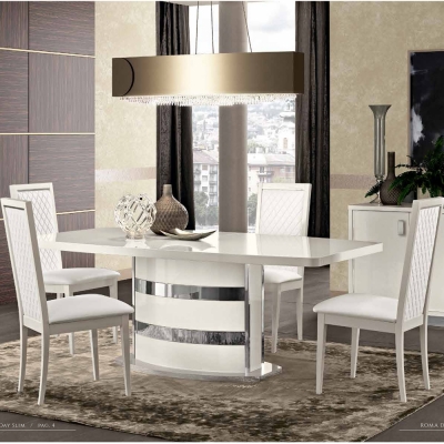 Product photograph of Camel Roma Day White Italian Butterfly Extending Dining Table And 6 Rombi Upholstered Chairs from Choice Furniture Superstore