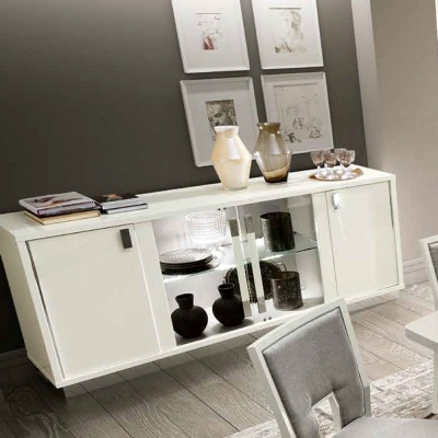 Product photograph of Modum Roma White Italian Slim Glass Door Buffet Sideboard from Choice Furniture Superstore