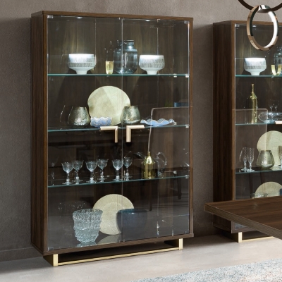 Product photograph of Camel Volare Day Walnut Italian 2 Door Vitrine With Light from Choice Furniture Superstore