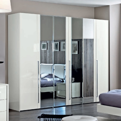 Product photograph of Camel Dama Bianca Night White Italian 6 Door Mirror Wardrobe from Choice Furniture Superstore