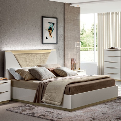 Product photograph of Camel Kharma Night White Italian Bed With Cushion Headboard from Choice Furniture Superstore