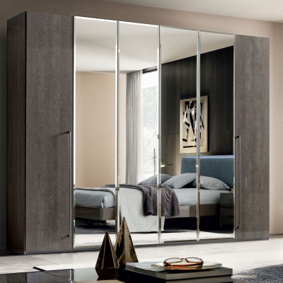Product photograph of Camel Maia Night Silver Birch Italian 6 Door Wardrobe With Mirror from Choice Furniture Superstore