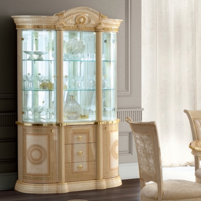 Product photograph of Camel Aida Day Ivory Italian 3 Door China Cabinet With Led Light from Choice Furniture Superstore