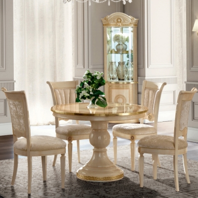 Camel Aida Day Ivory Italian Round Extending Dining Table and 4 Chairs
