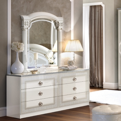 Product photograph of Camel Aida White And Silver Italian Double Dresser from Choice Furniture Superstore