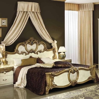 Camel Barocco Ivory and Gold Italian Leather Bed