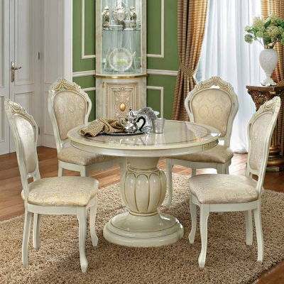 Camel Leonardo Day Ivory High Gloss and Gold Italian Round 2 Seater Extending Dining Table