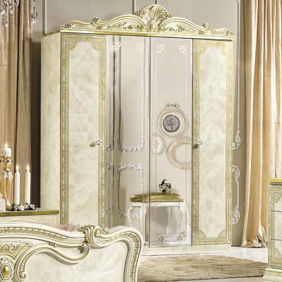 Product photograph of Camel Leonardo Night Italian Ivory High Gloss And Gold 4 Door Wardrobe from Choice Furniture Superstore