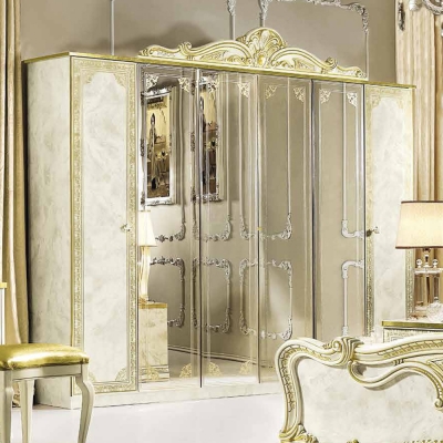 Camel Leonardo Night Italian Ivory High Gloss and Gold 6 Door Wardrobe